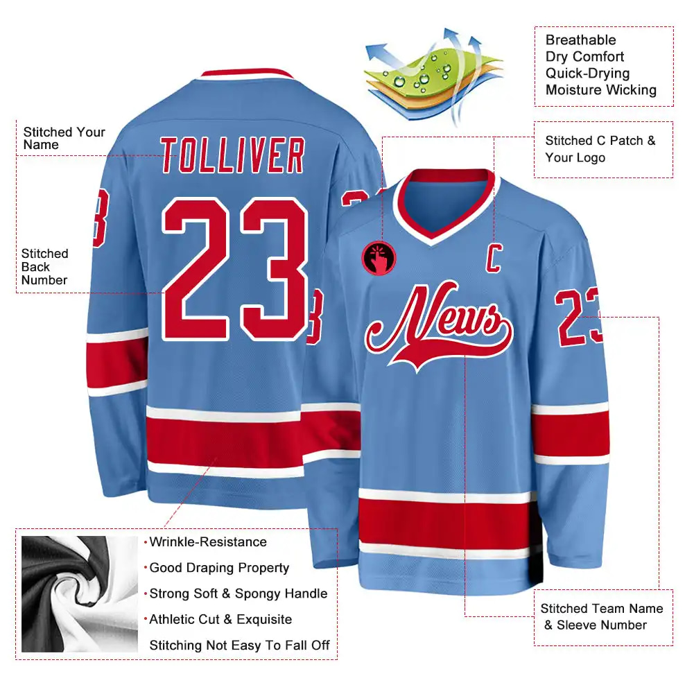Inktee Store - Stitched And Print Light Blue Red-White Hockey Jersey Custom Image
