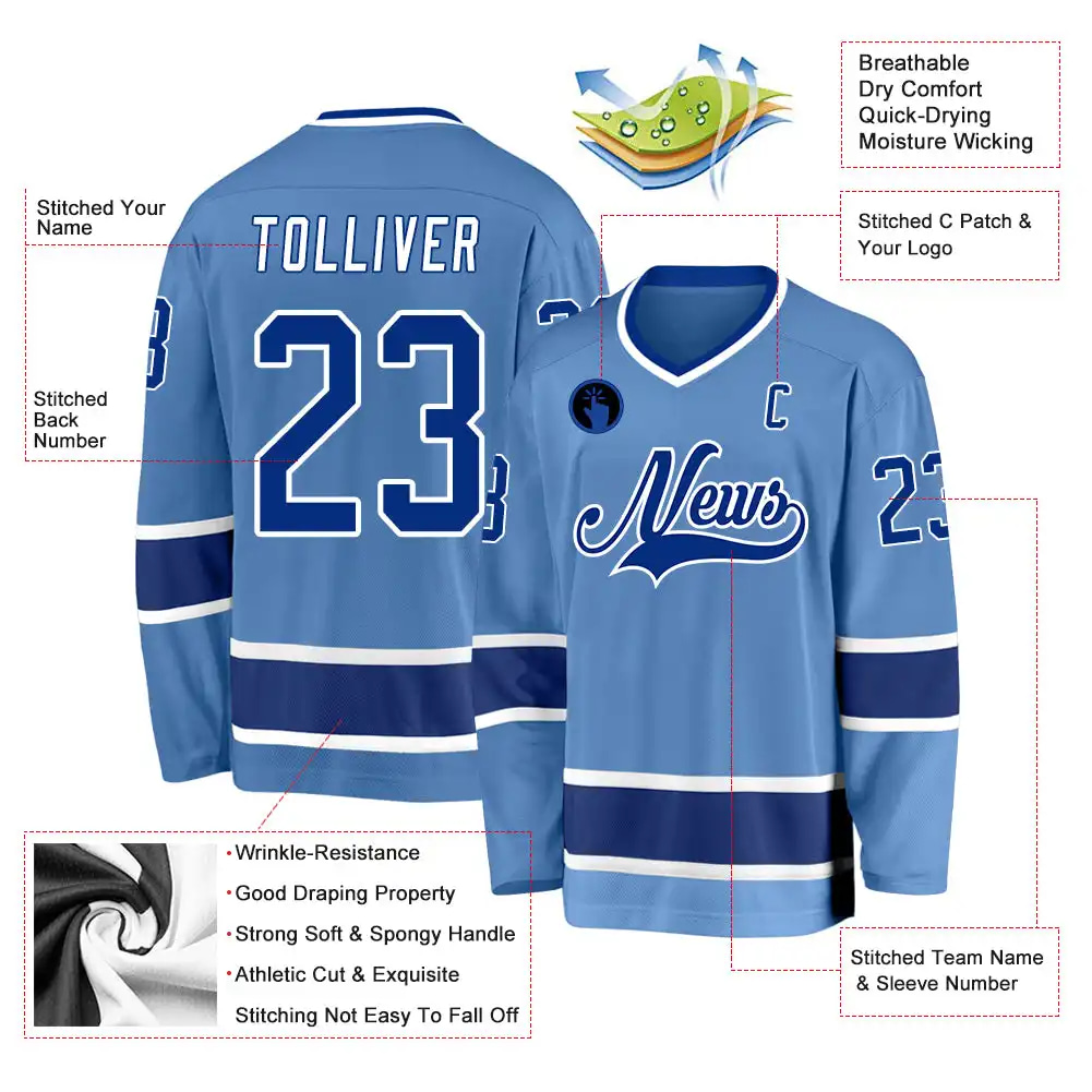 Inktee Store - Stitched And Print Light Blue Royal-White Hockey Jersey Custom Image