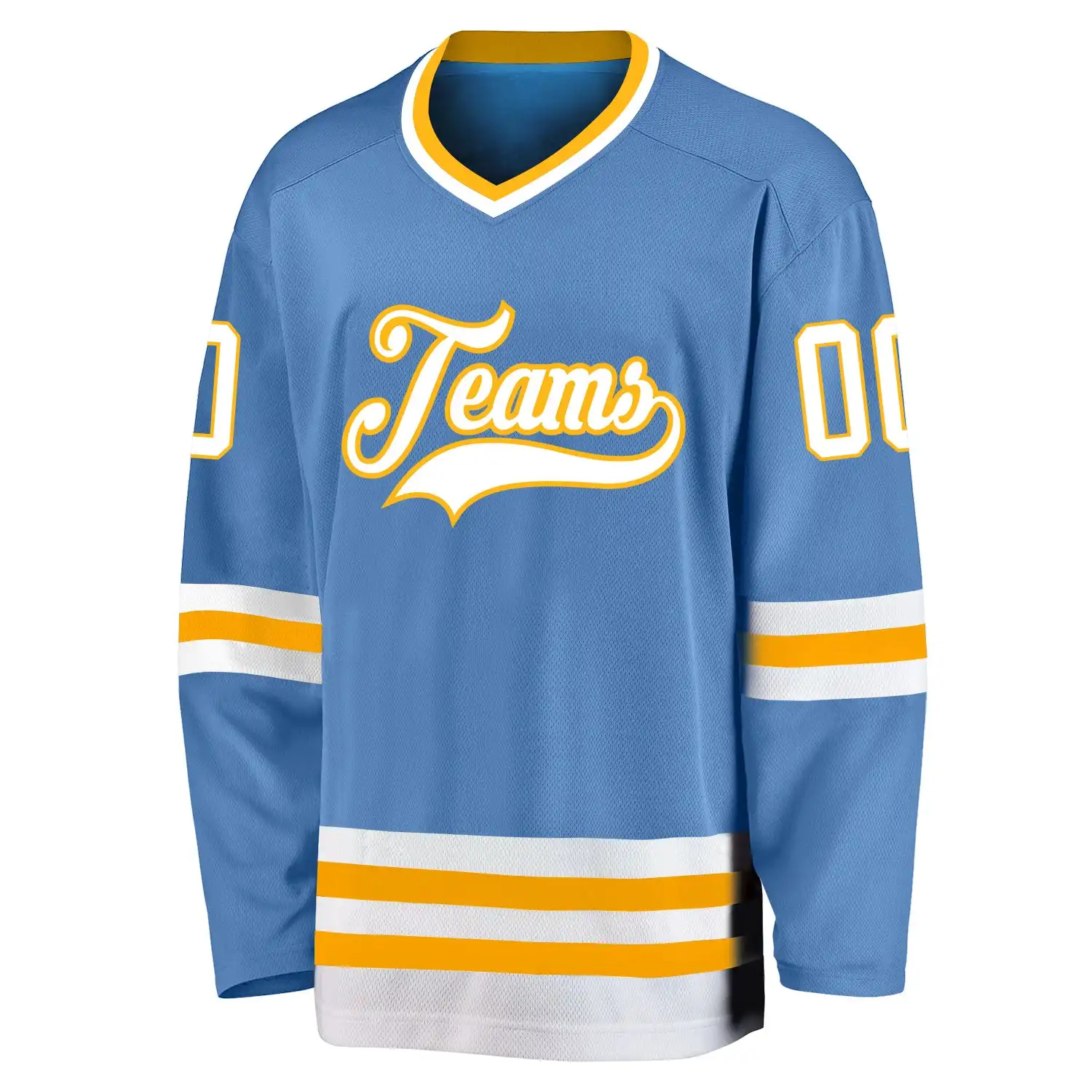 Inktee Store - Stitched And Print Light Blue White-Gold Hockey Jersey Custom Image