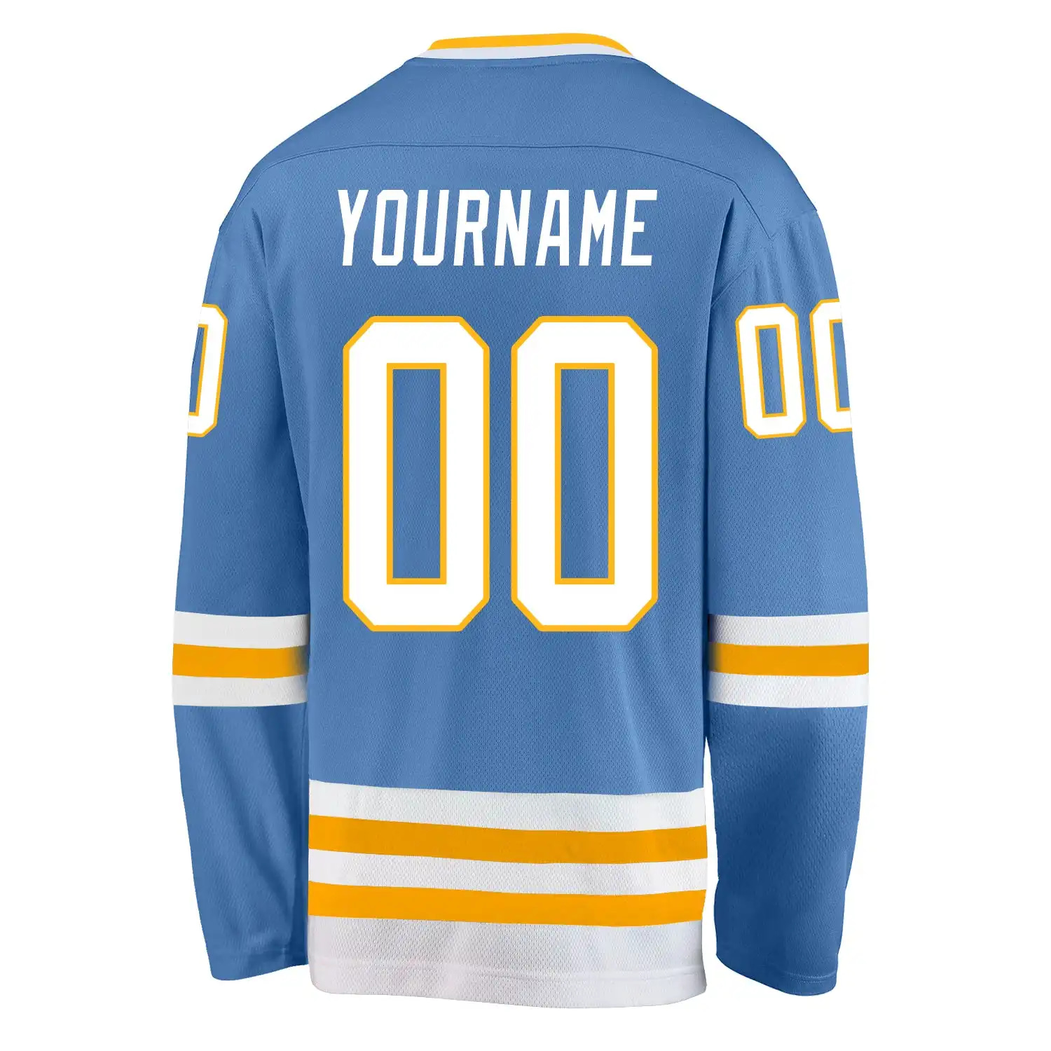 Inktee Store - Stitched And Print Light Blue White-Gold Hockey Jersey Custom Image