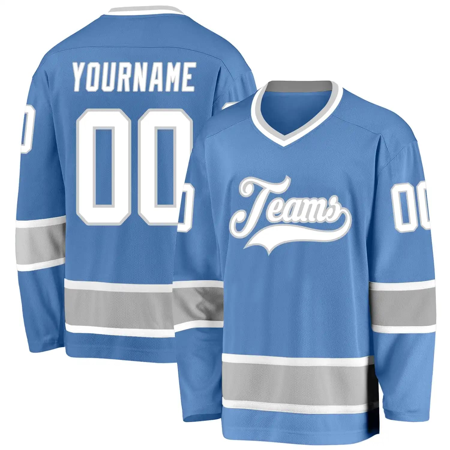 Stitched And Print Light Blue White-gray Hockey Jersey Custom