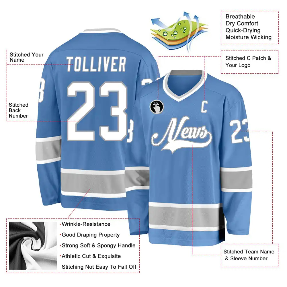 Inktee Store - Stitched And Print Light Blue White-Gray Hockey Jersey Custom Image