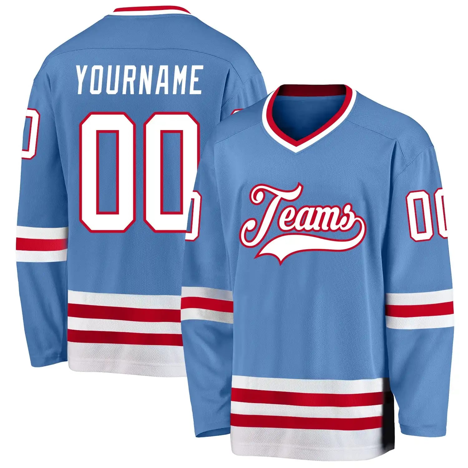 Stitched And Print Light Blue White-red Hockey Jersey Custom
