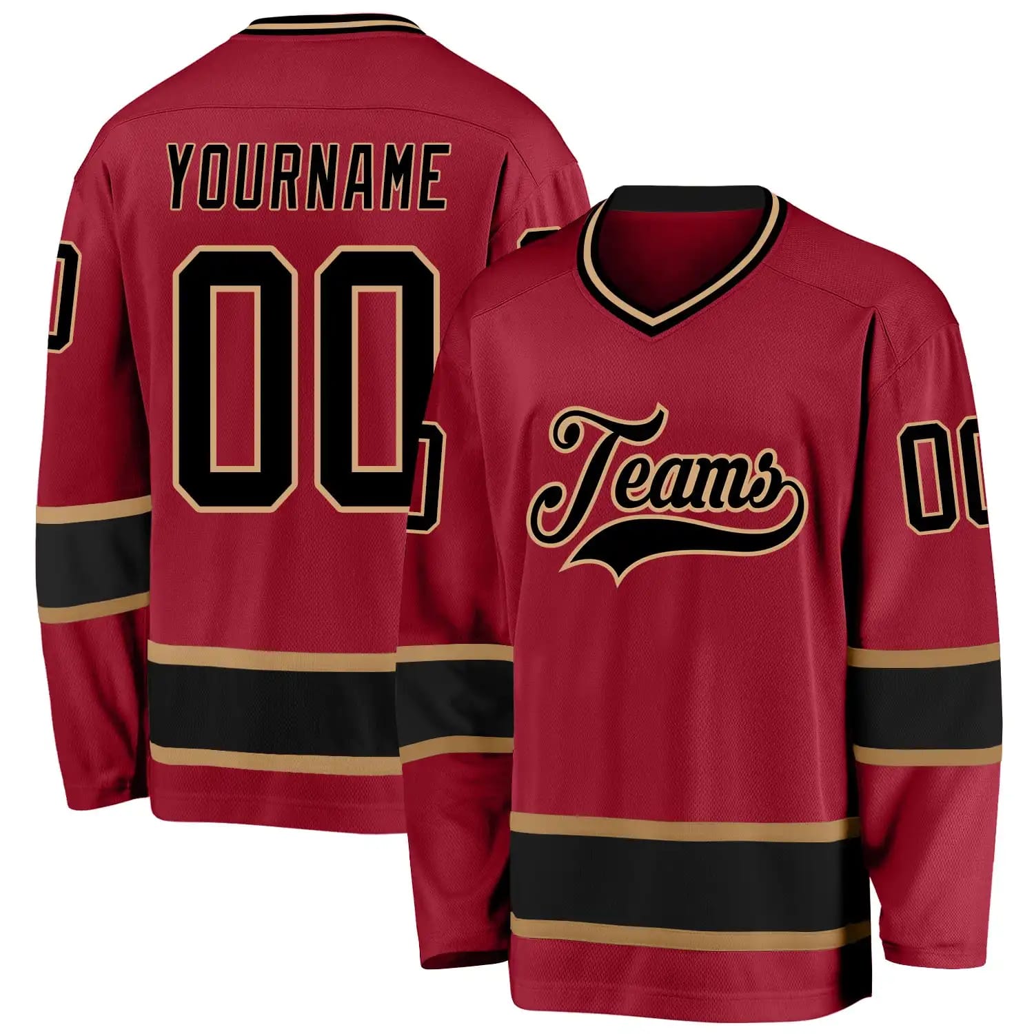 Stitched And Print Maroon Black-Old Gold Hockey Jersey Custom