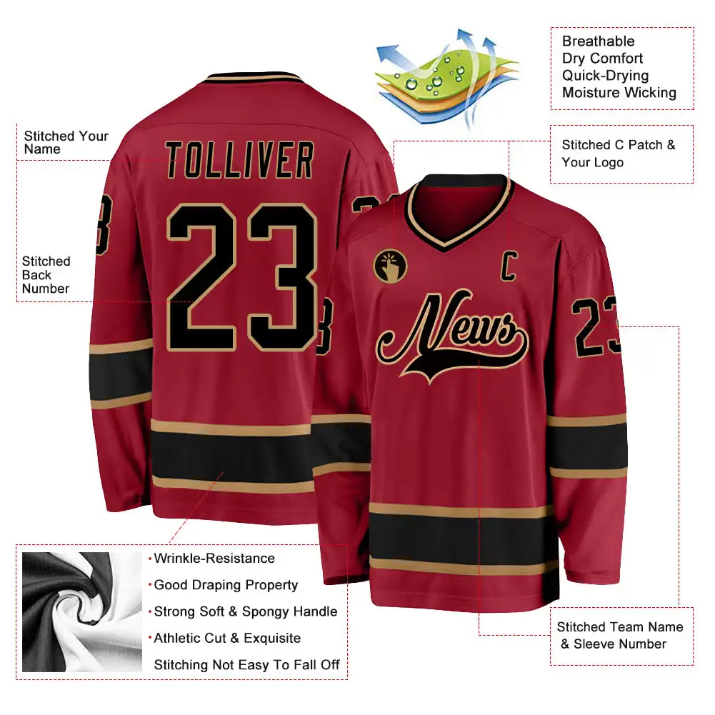 Inktee Store - Stitched And Print Maroon Black-Old Gold Hockey Jersey Custom Image