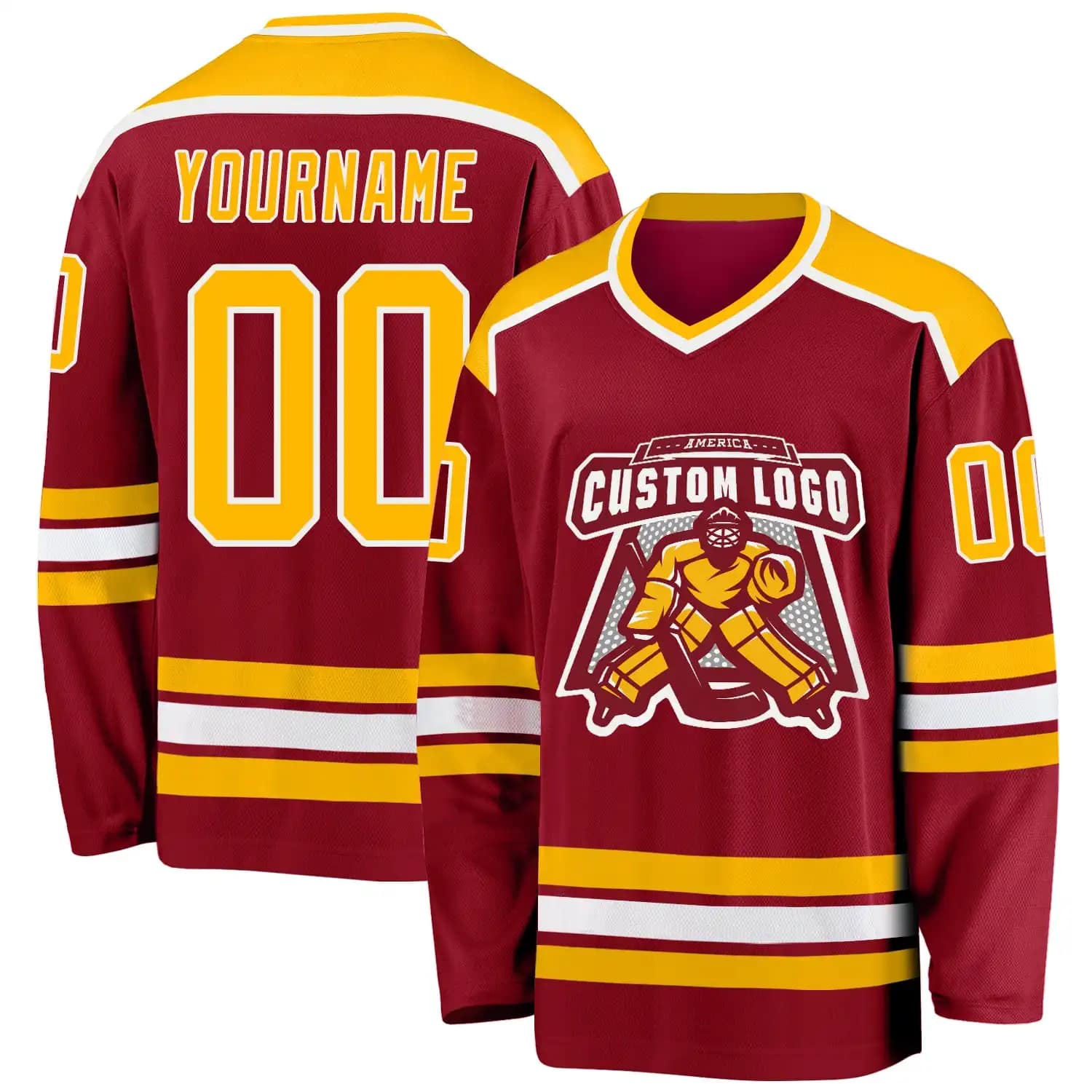 Stitched And Print Maroon Gold-White Hockey Jersey Custom