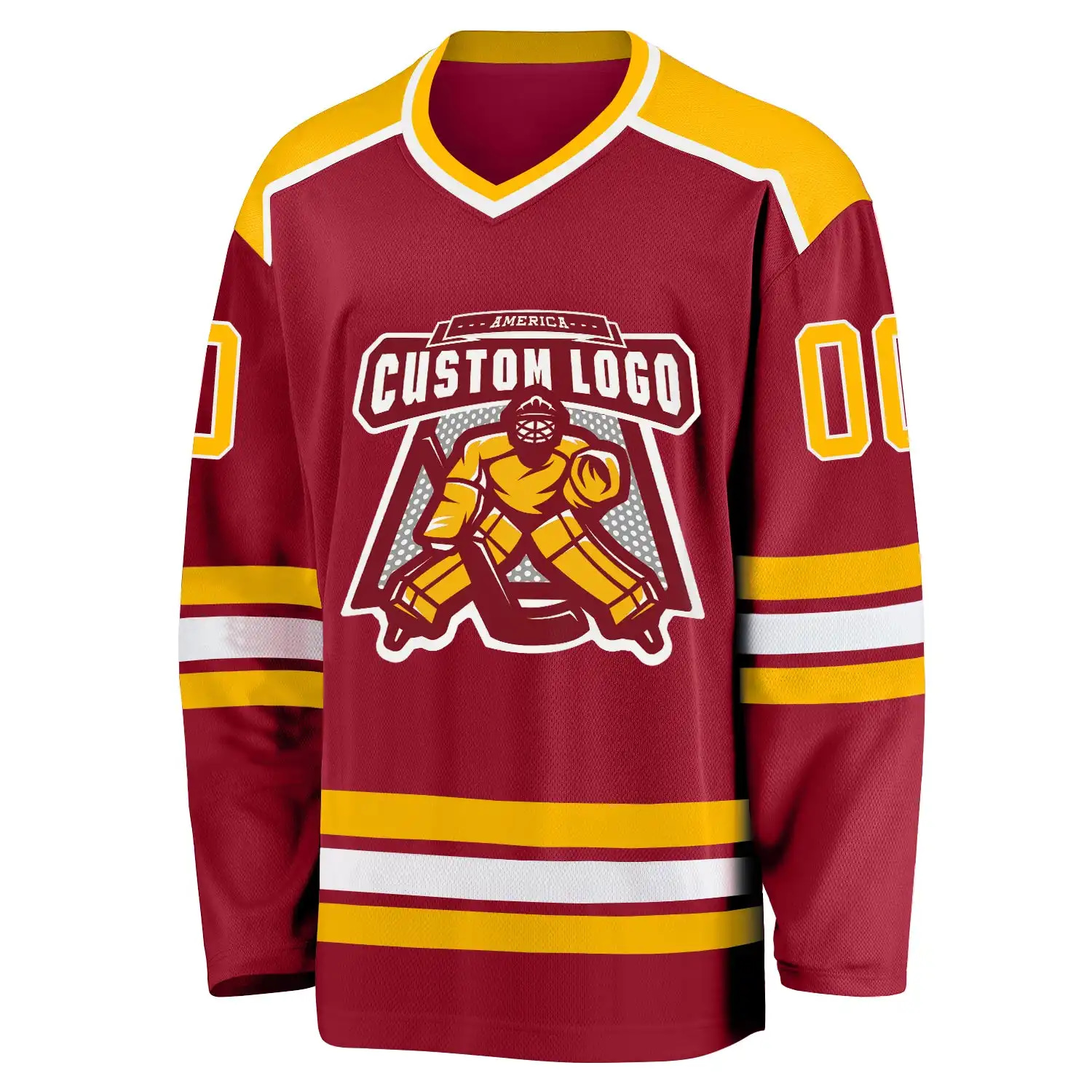 Inktee Store - Stitched And Print Maroon Gold-White Hockey Jersey Custom Image