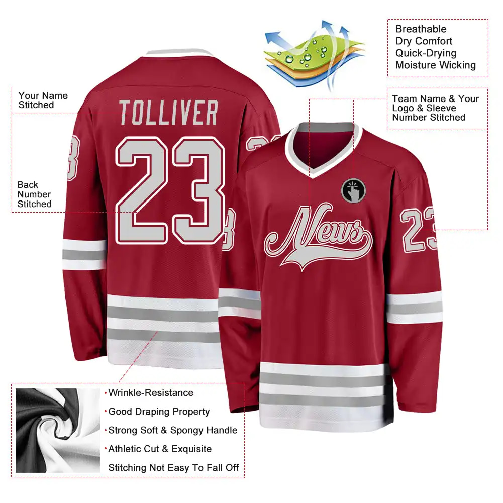 Inktee Store - Stitched And Print Maroon Gray-White Hockey Jersey Custom Image