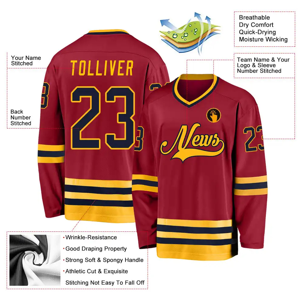 Inktee Store - Stitched And Print Maroon Navy-Gold Hockey Jersey Custom Image