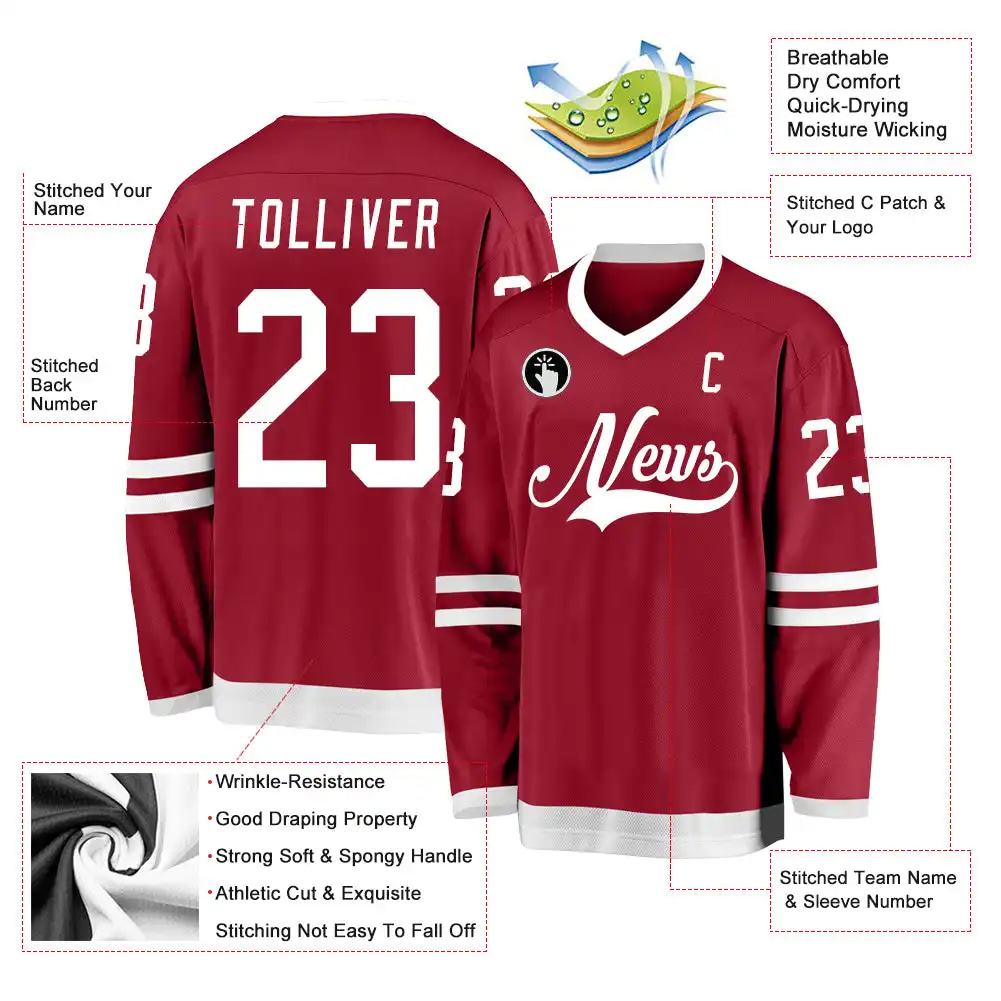 Inktee Store - Stitched And Print Maroon White Hockey Jersey Custom Image