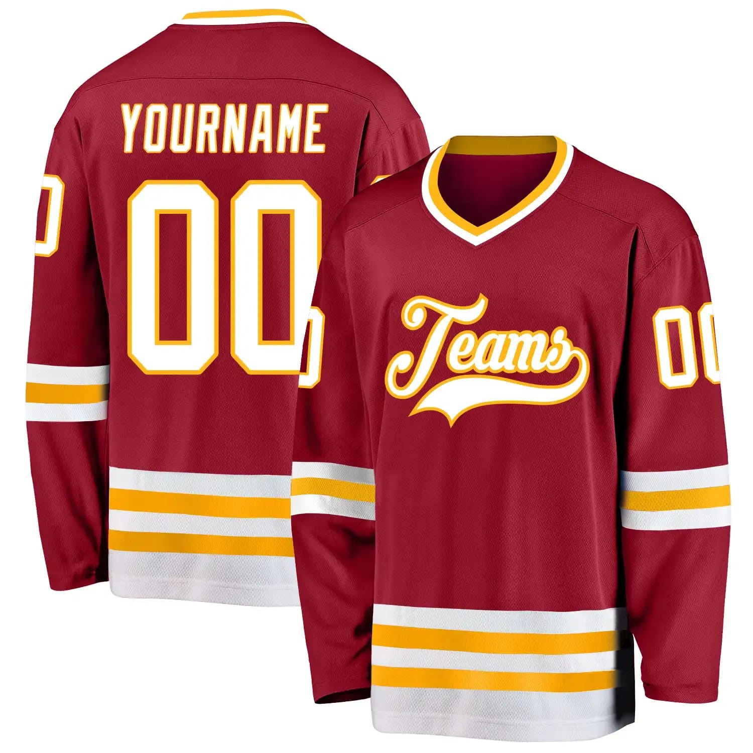 Stitched And Print Maroon White-Gold Hockey Jersey Custom