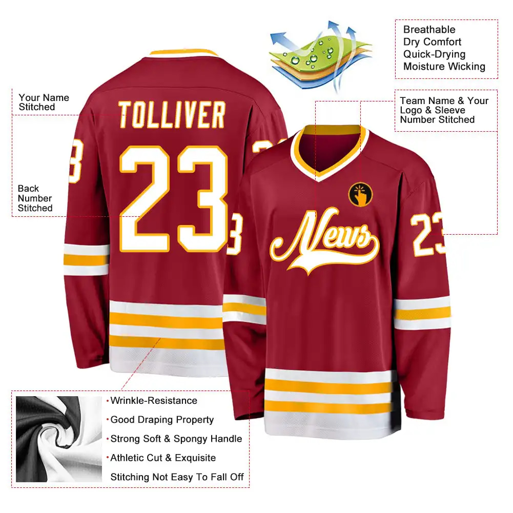 Inktee Store - Stitched And Print Maroon White-Gold Hockey Jersey Custom Image