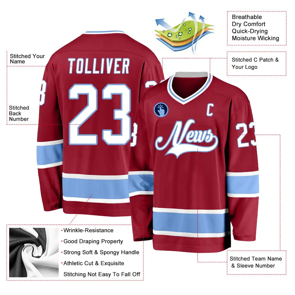 Inktee Store - Stitched And Print Maroon White-Light Blue Hockey Jersey Custom Image