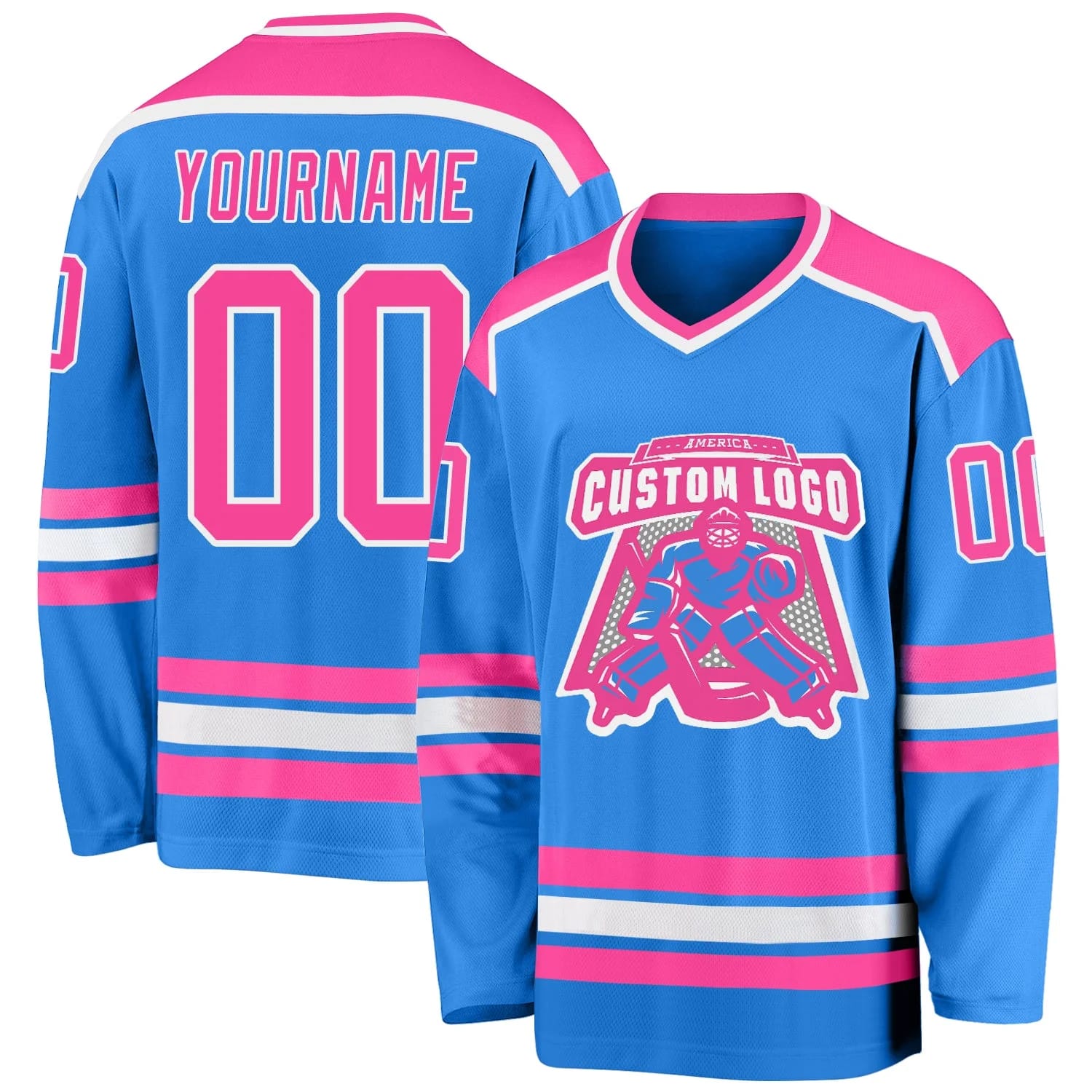 Stitched And Print Powder Blue Pink-white Hockey Jersey Custom