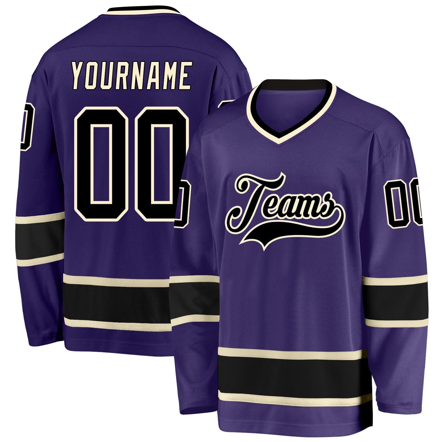 Stitched And Print Purple Black-cream Hockey Jersey Custom