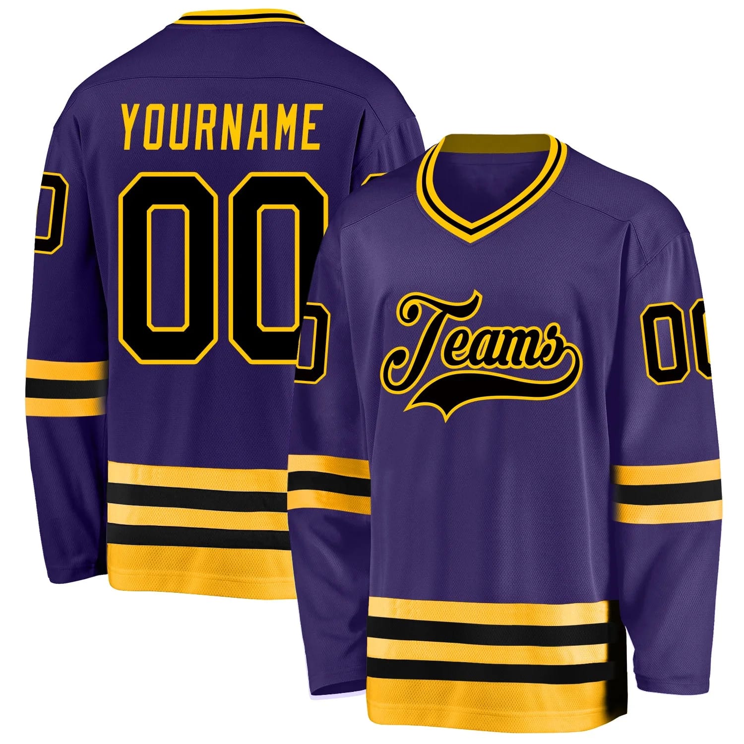 Stitched And Print Purple Black-gold Hockey Jersey Custom