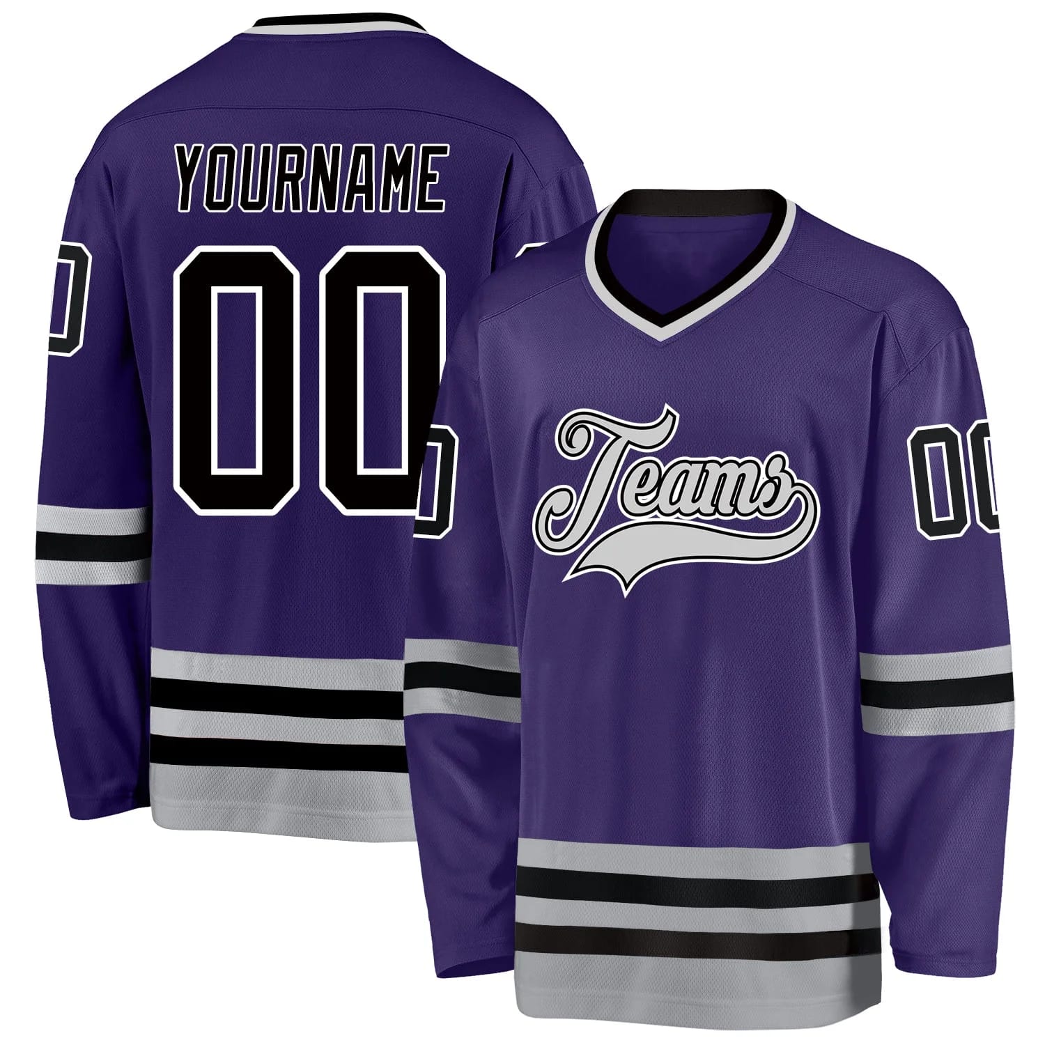 Stitched And Print Purple Black-gray Hockey Jersey Custom