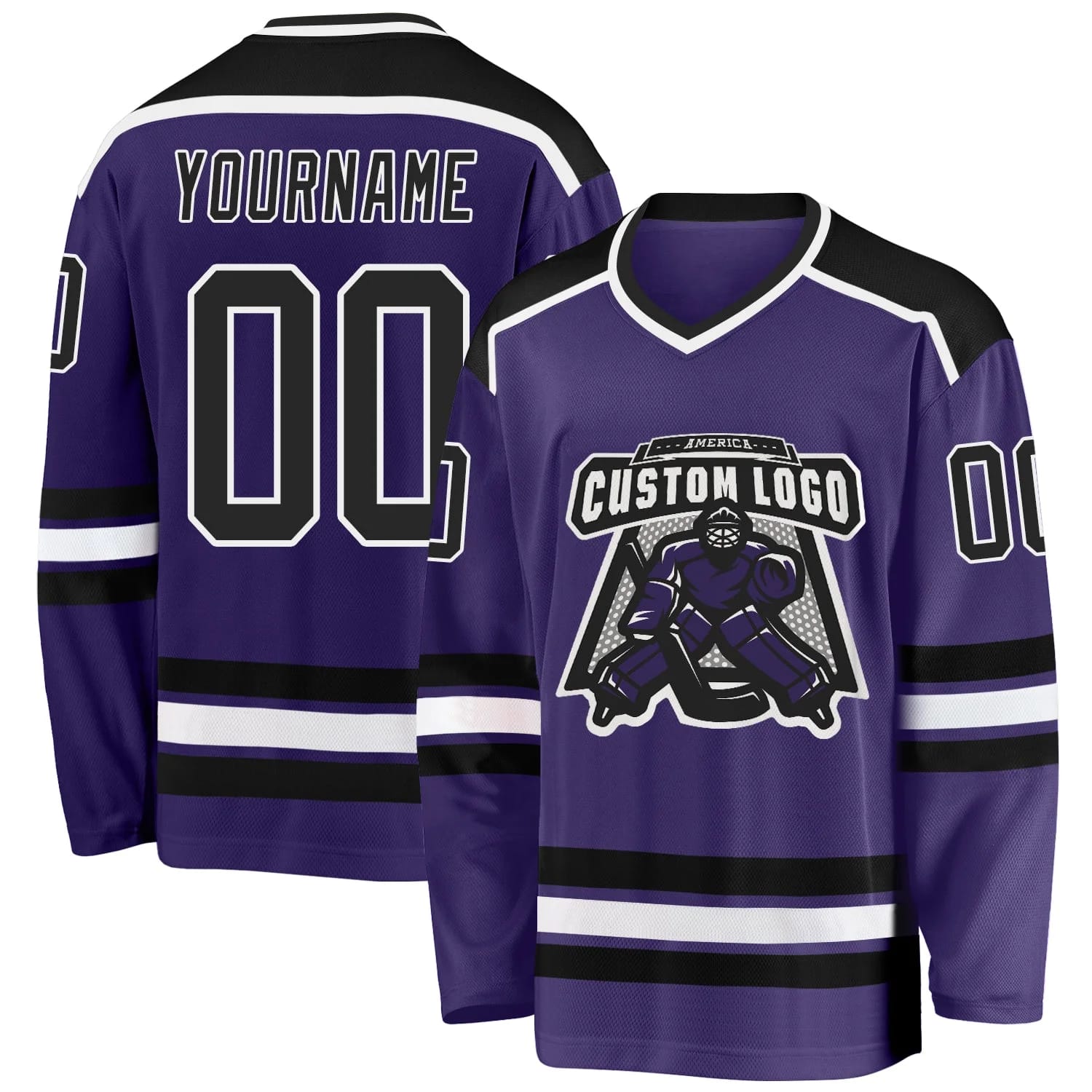 Stitched And Print Purple Black-white Hockey Jersey Custom