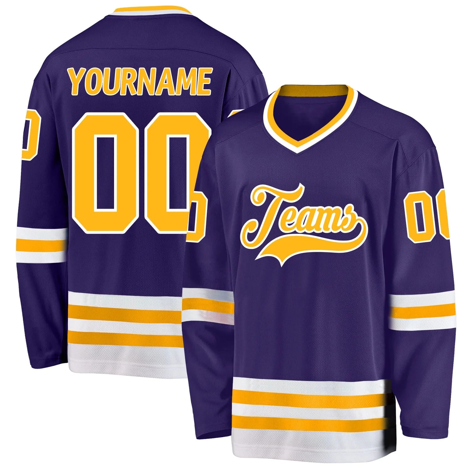 Stitched And Print Purple Gold-white Hockey Jersey Custom