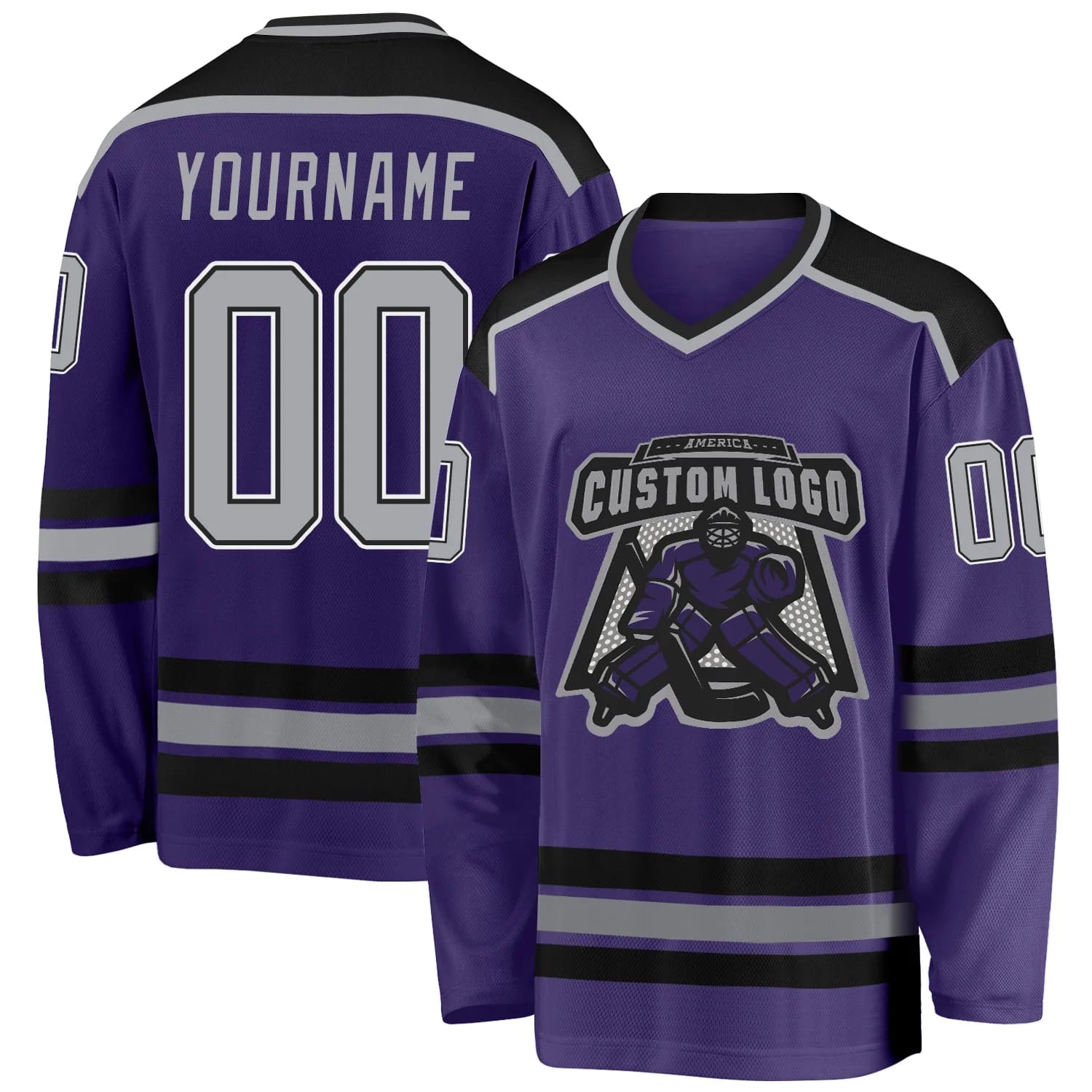 Stitched And Print Purple Gray Black-white Hockey Jersey Custom