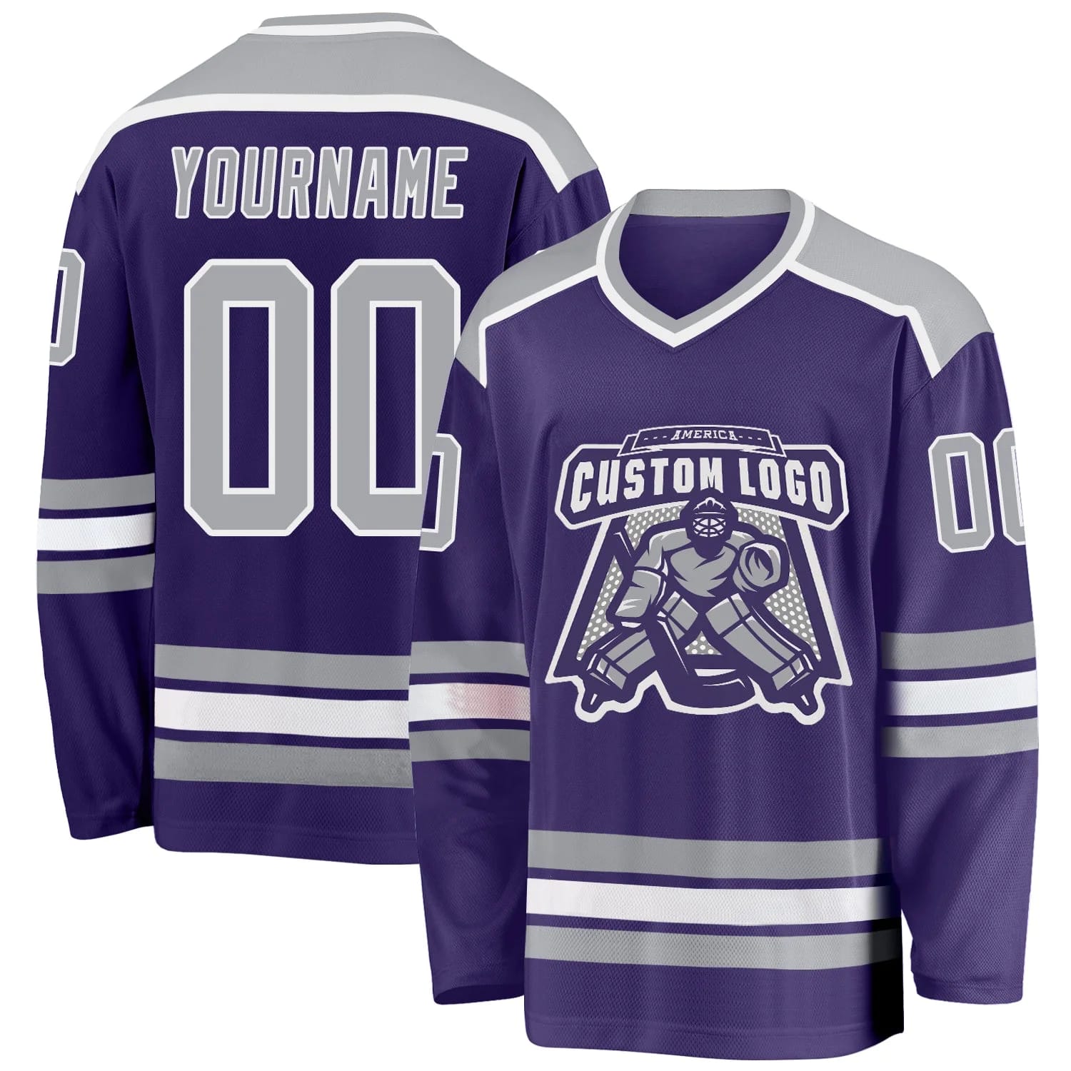 Stitched And Print Purple Gray-white Hockey Jersey Custom