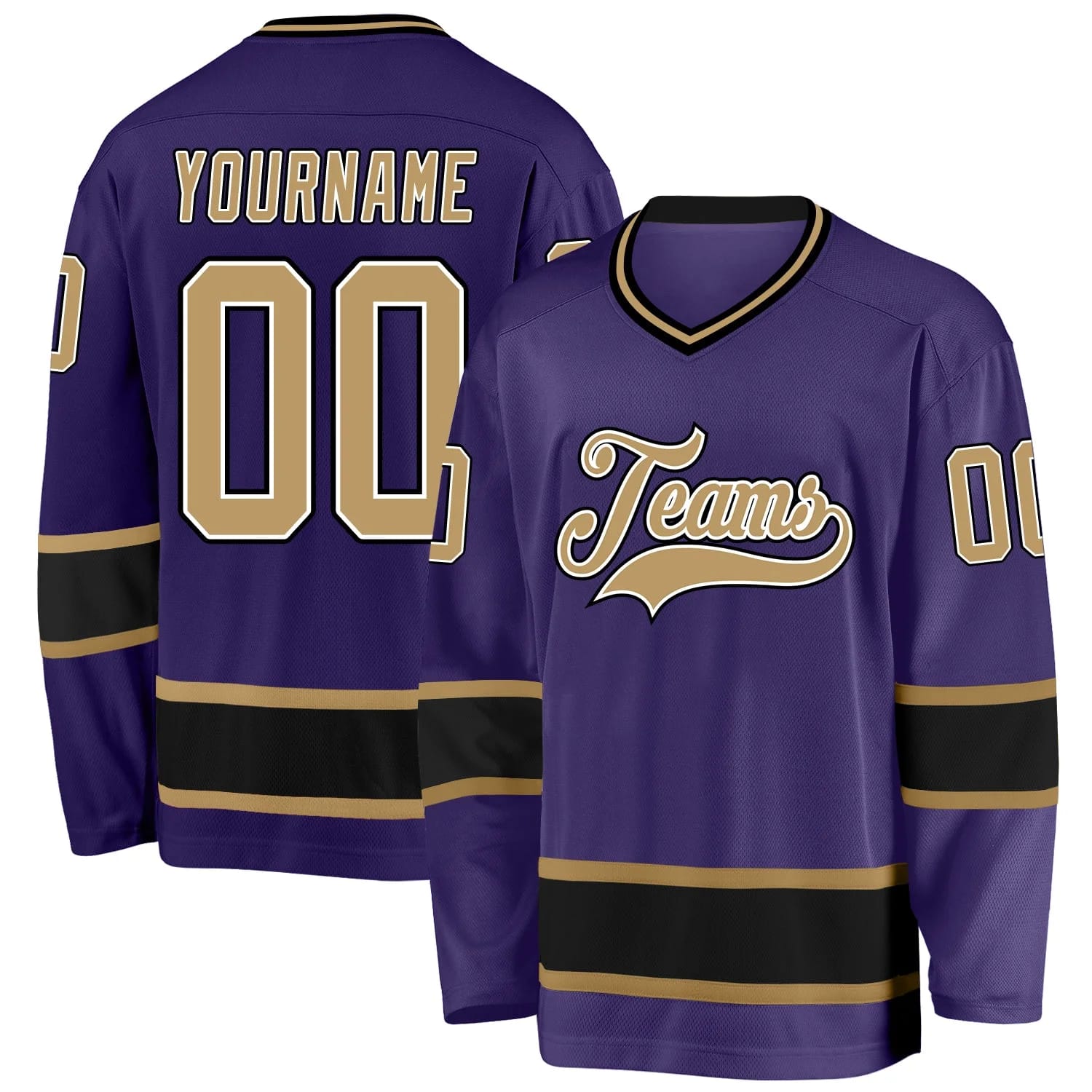 Stitched And Print Purple Old Gold-Black Hockey Jersey Custom
