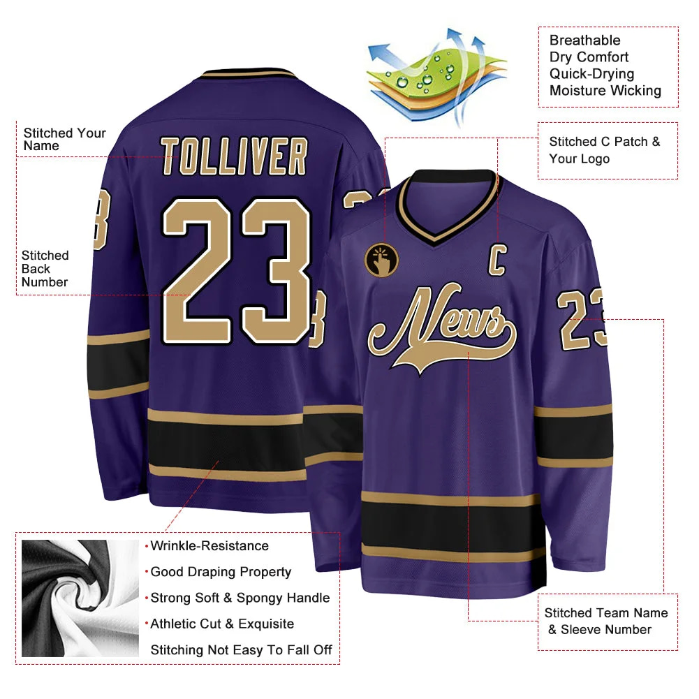 Inktee Store - Stitched And Print Purple Old Gold-Black Hockey Jersey Custom Image