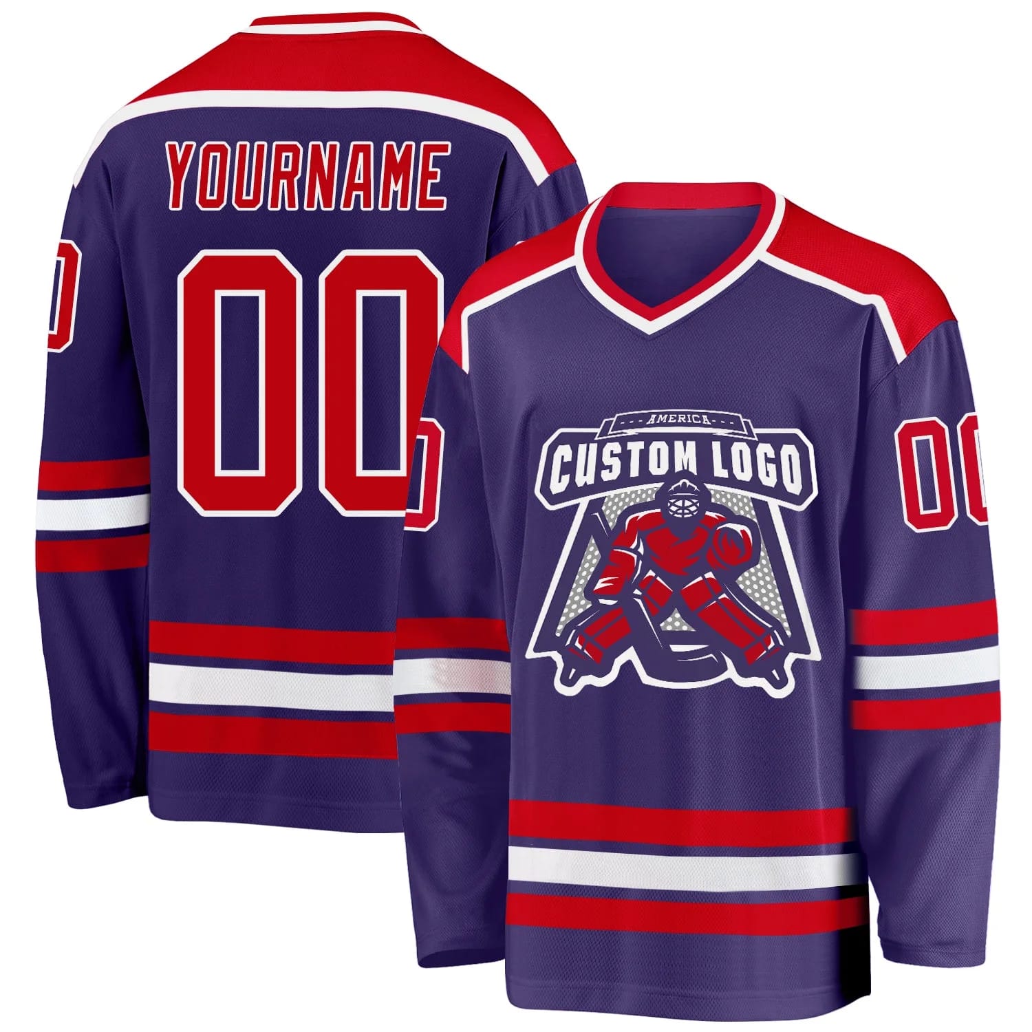 Stitched And Print Purple Red-white Hockey Jersey Custom