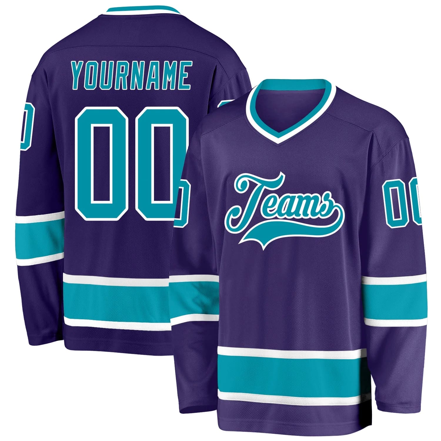 Stitched And Print Purple Teal-white Hockey Jersey Custom