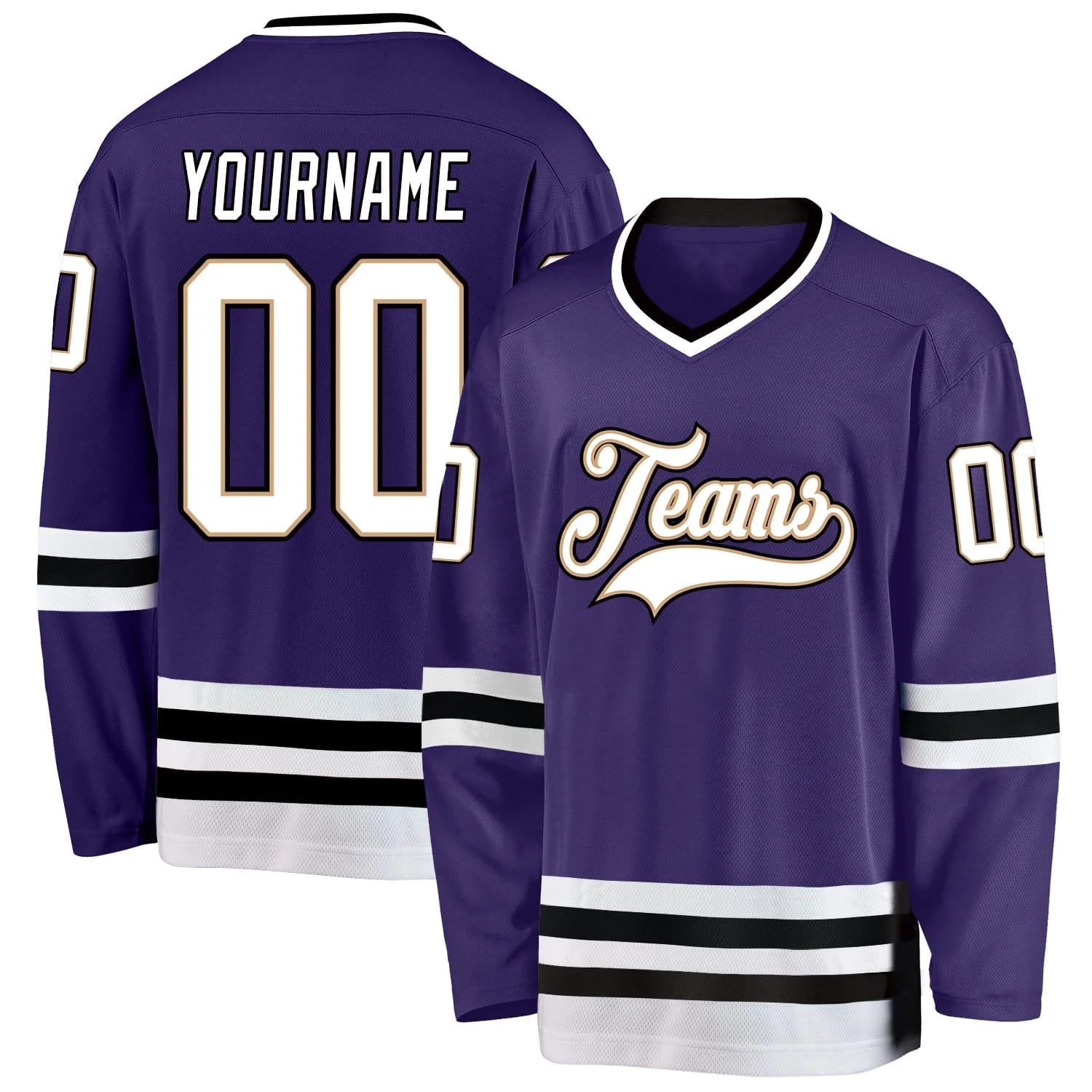 Stitched And Print Purple White-Black Hockey Jersey Custom