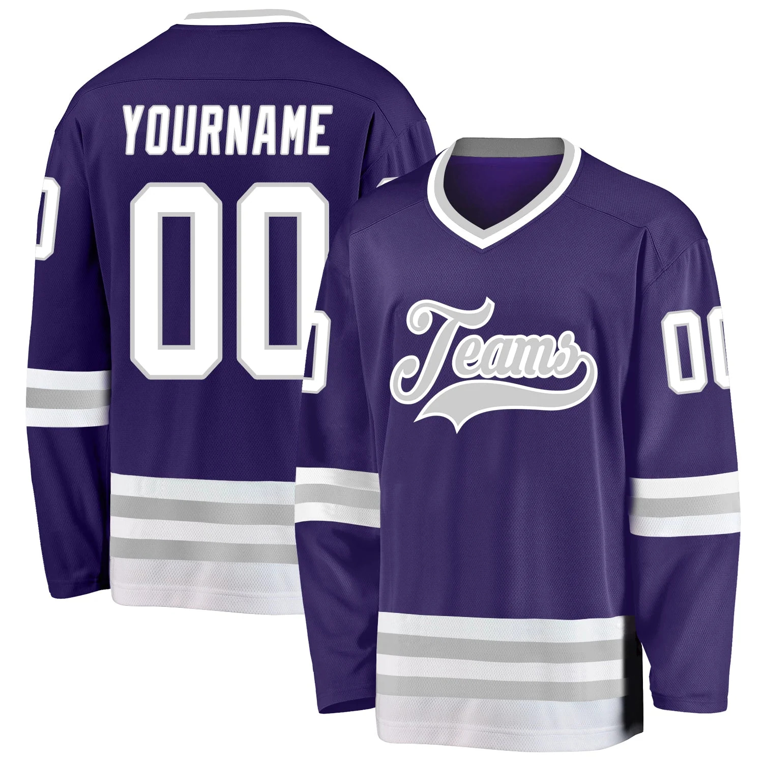 Stitched And Print Purple White-gray Hockey Jersey Custom