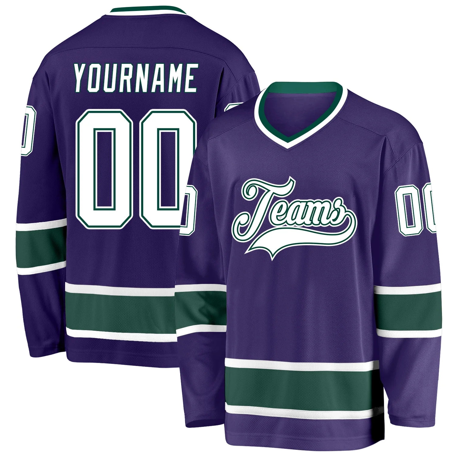 Stitched And Print Purple White-green Hockey Jersey Custom