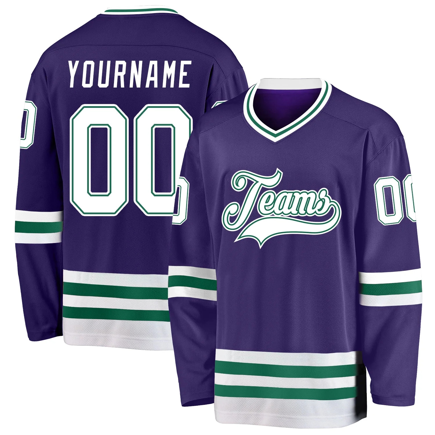 Stitched And Print Purple White-Kelly Green Hockey Jersey Custom