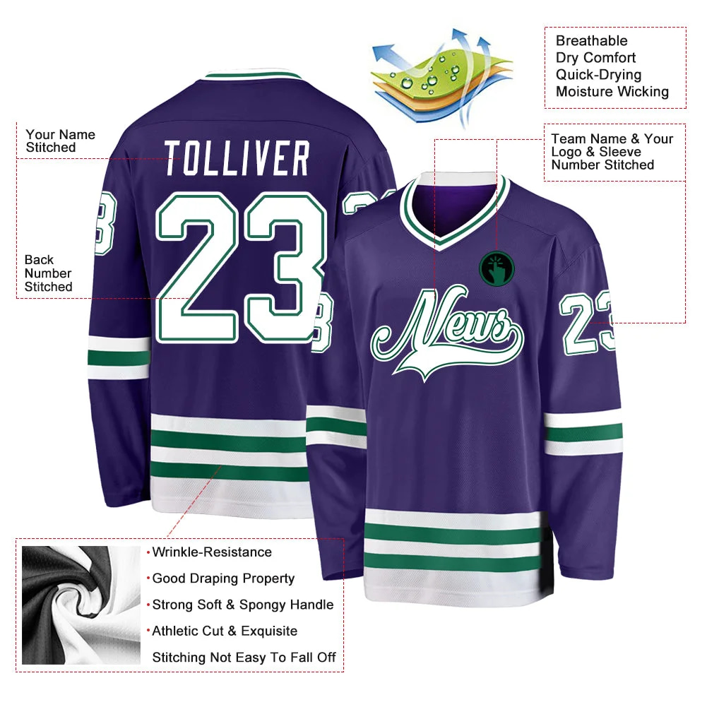 Inktee Store - Stitched And Print Purple White-Kelly Green Hockey Jersey Custom Image
