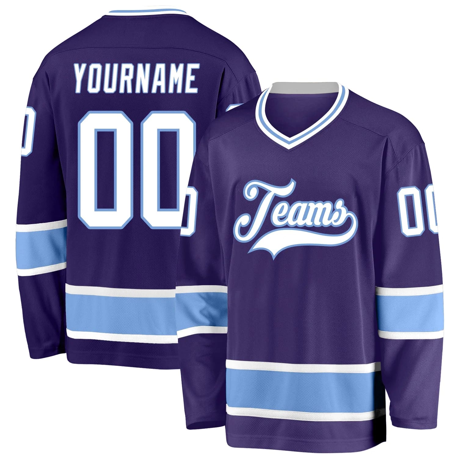 Stitched And Print Purple White-light Blue Hockey Jersey Custom