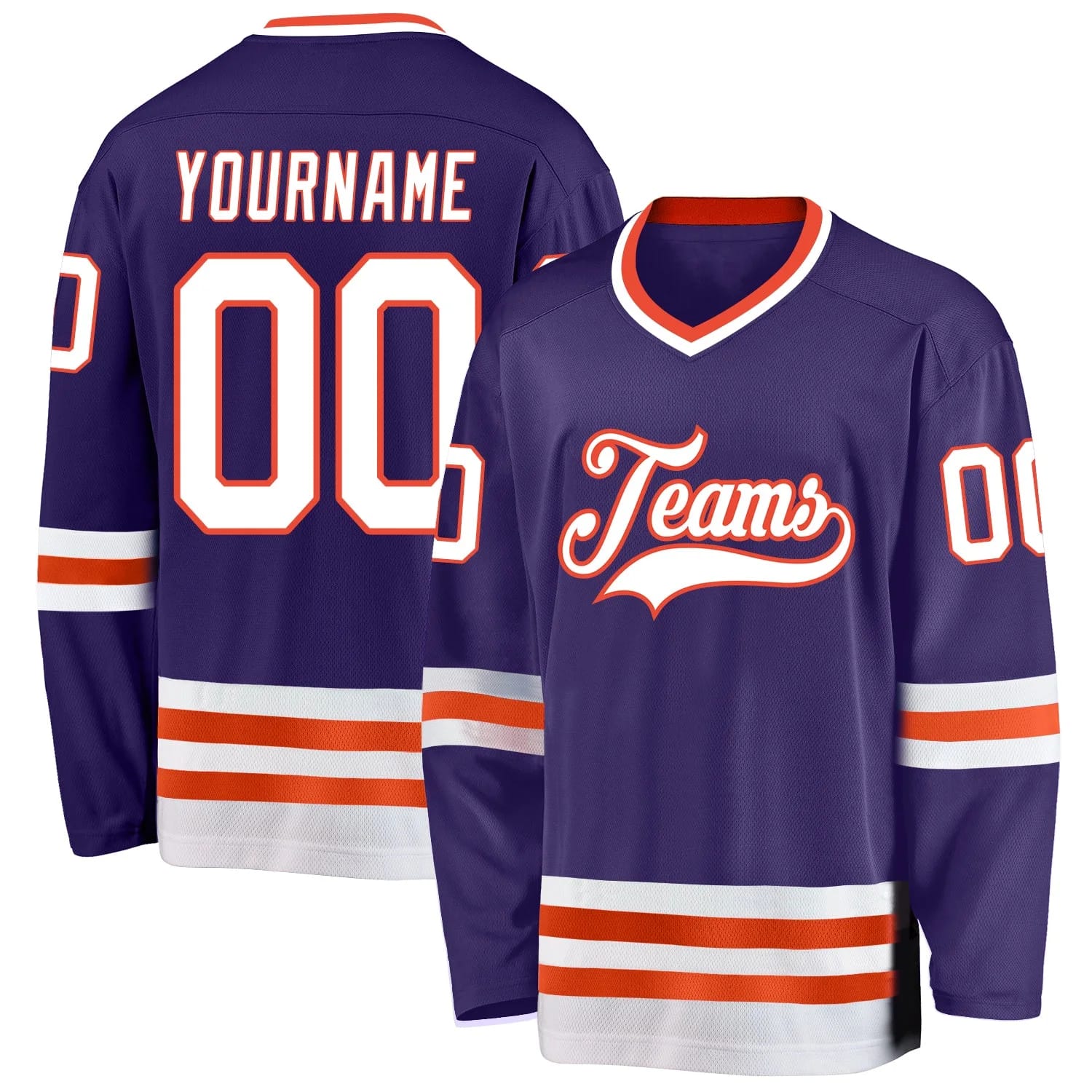 Stitched And Print Purple White-orange Hockey Jersey Custom