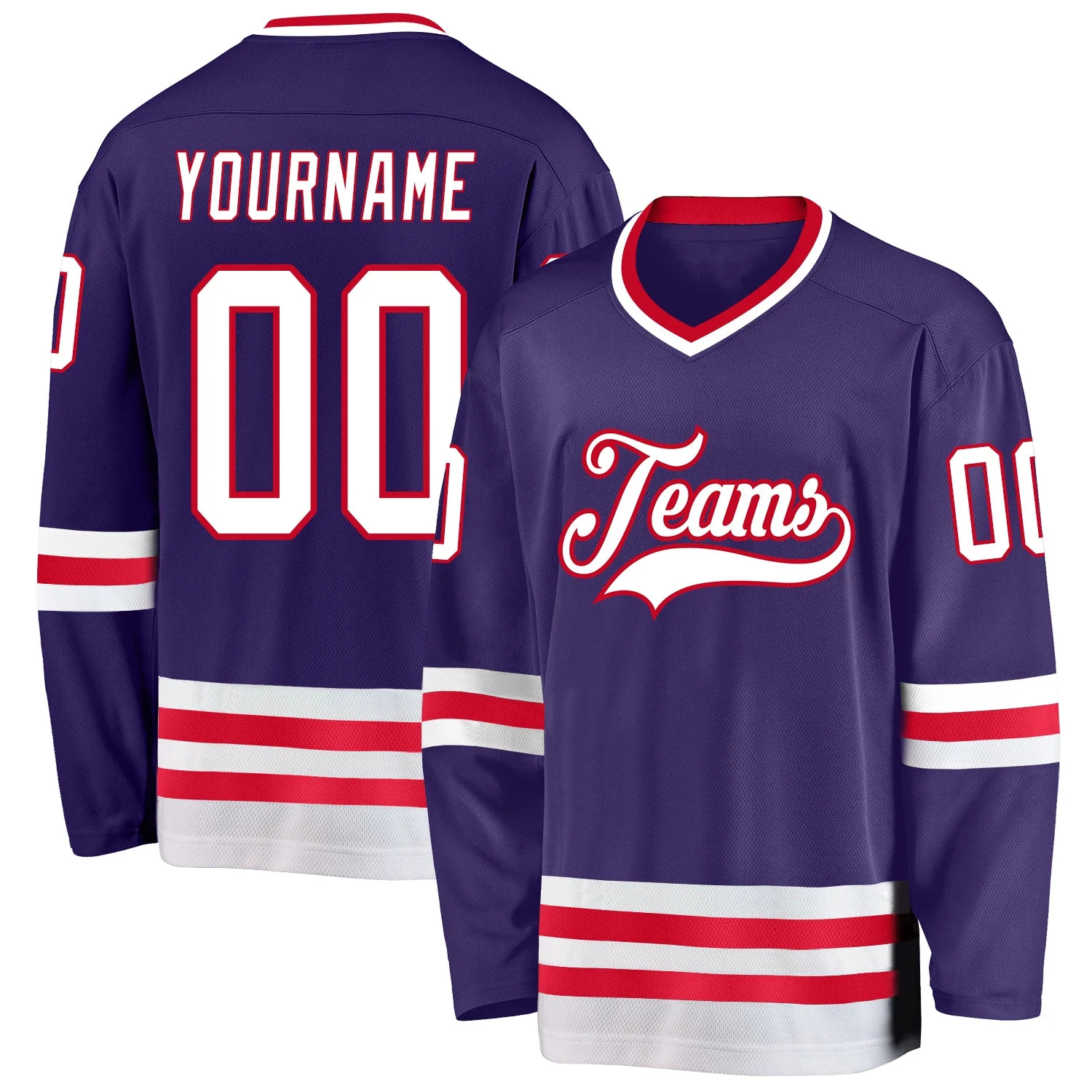 Stitched And Print Purple White-red Hockey Jersey Custom