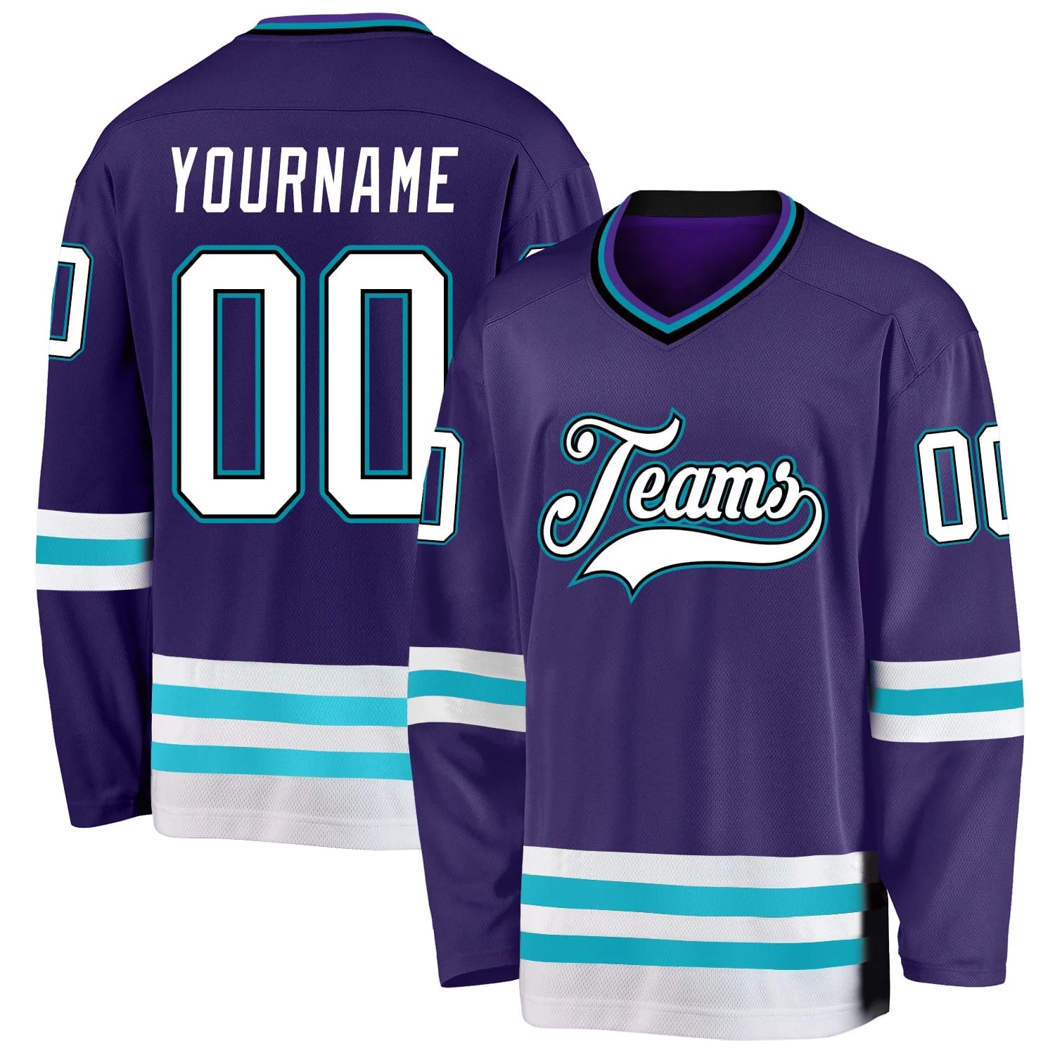 Stitched And Print Purple White-teal Hockey Jersey Custom