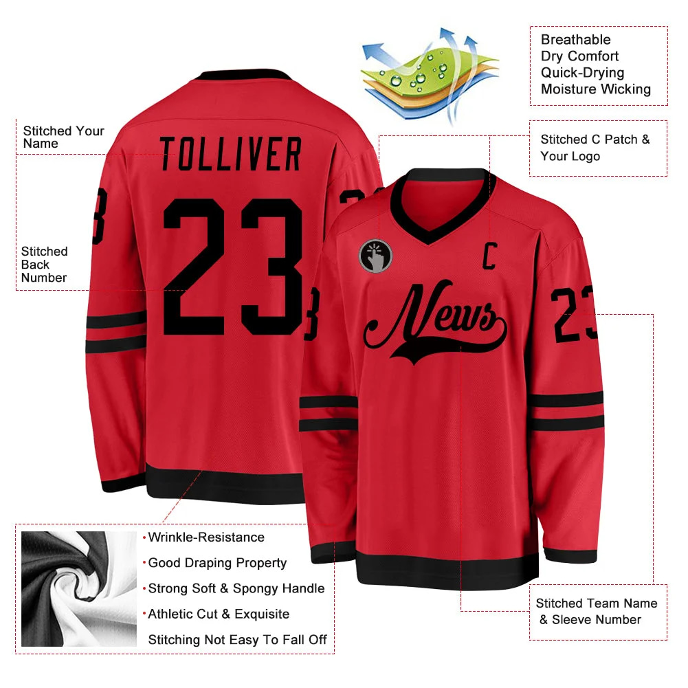 Inktee Store - Stitched And Print Red Black Hockey Jersey Custom Image