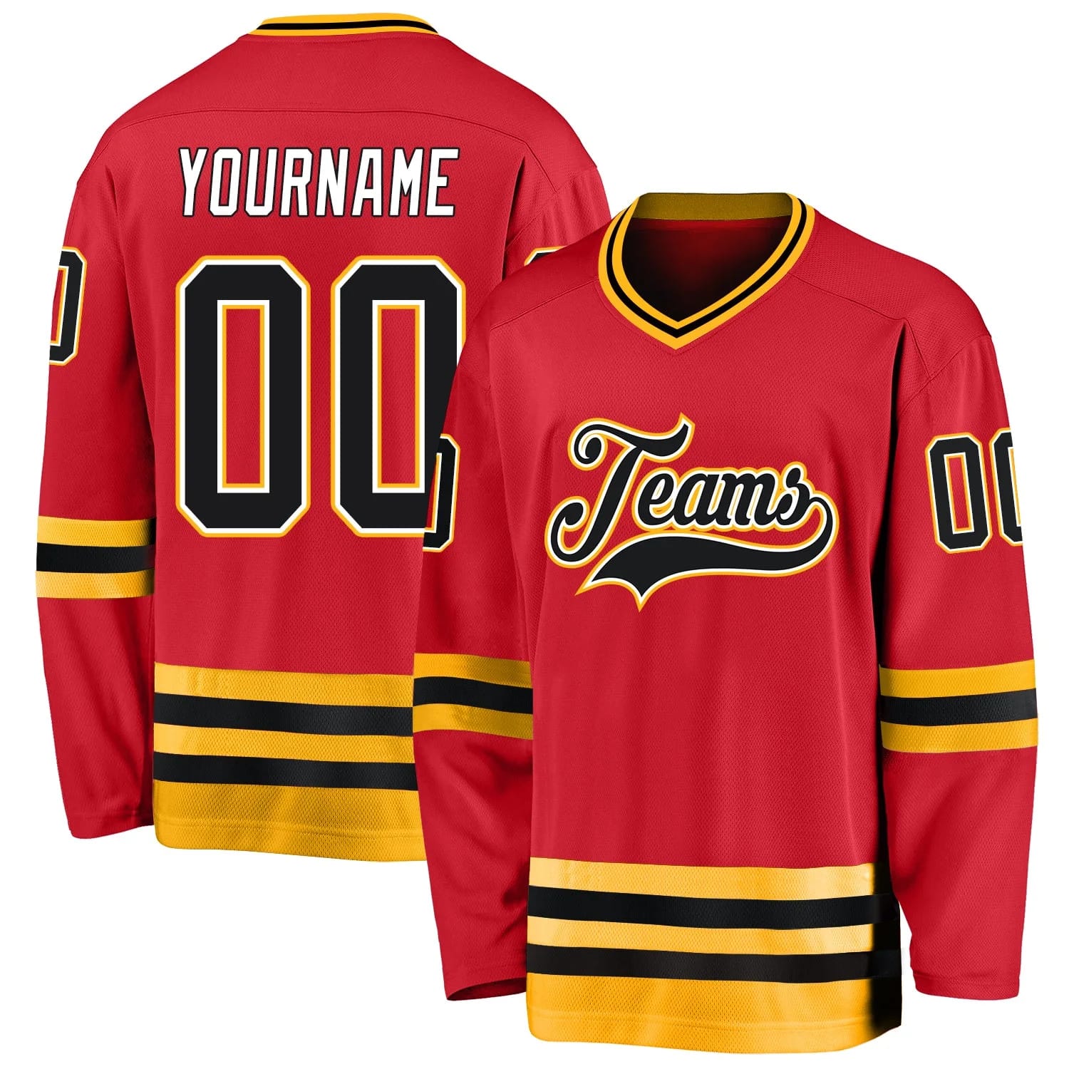 Stitched And Print Red Black-gold Hockey Jersey Custom