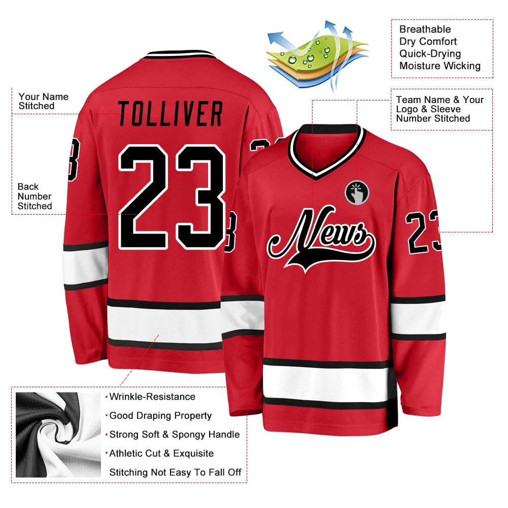 Inktee Store - Stitched And Print Red Black-White Hockey Jersey Custom Image