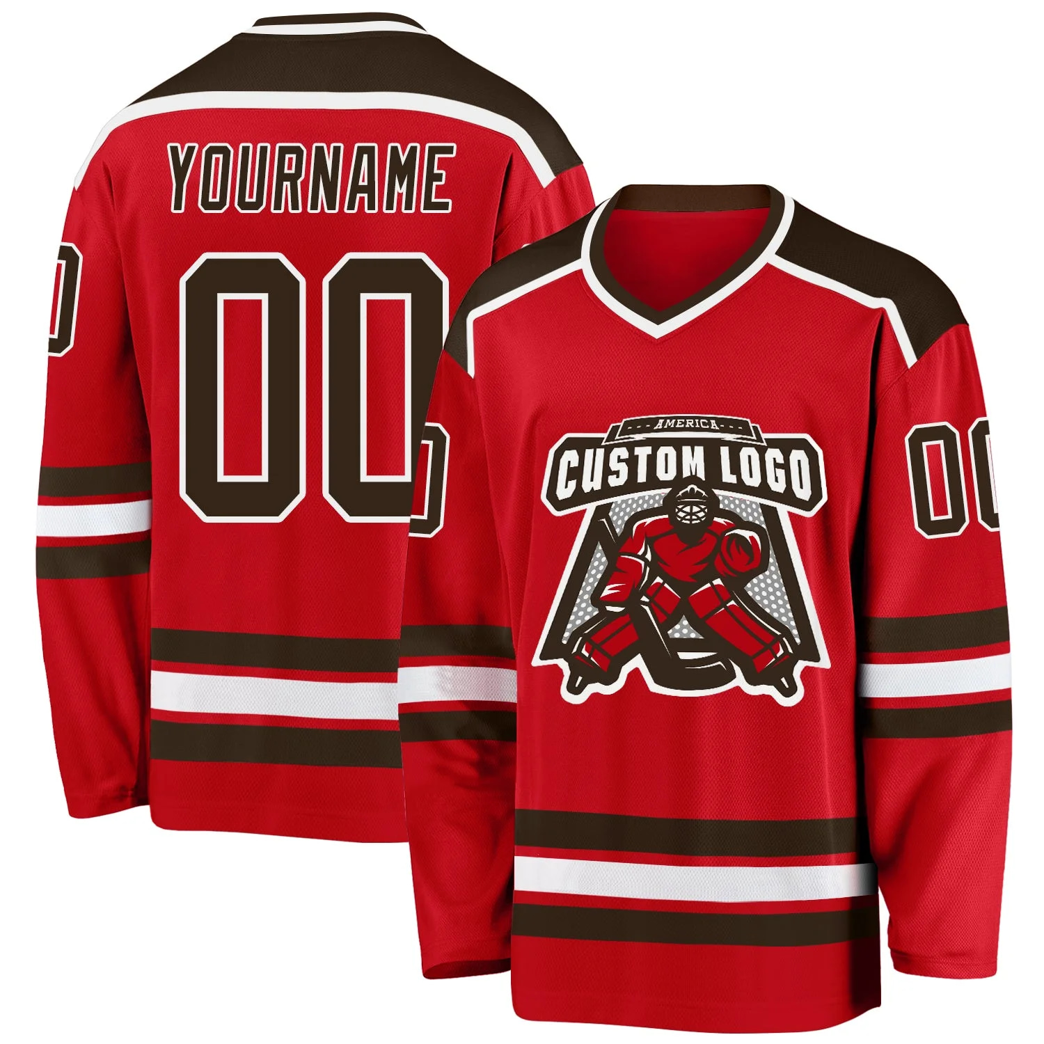 Stitched And Print Red Brown-white Hockey Jersey Custom
