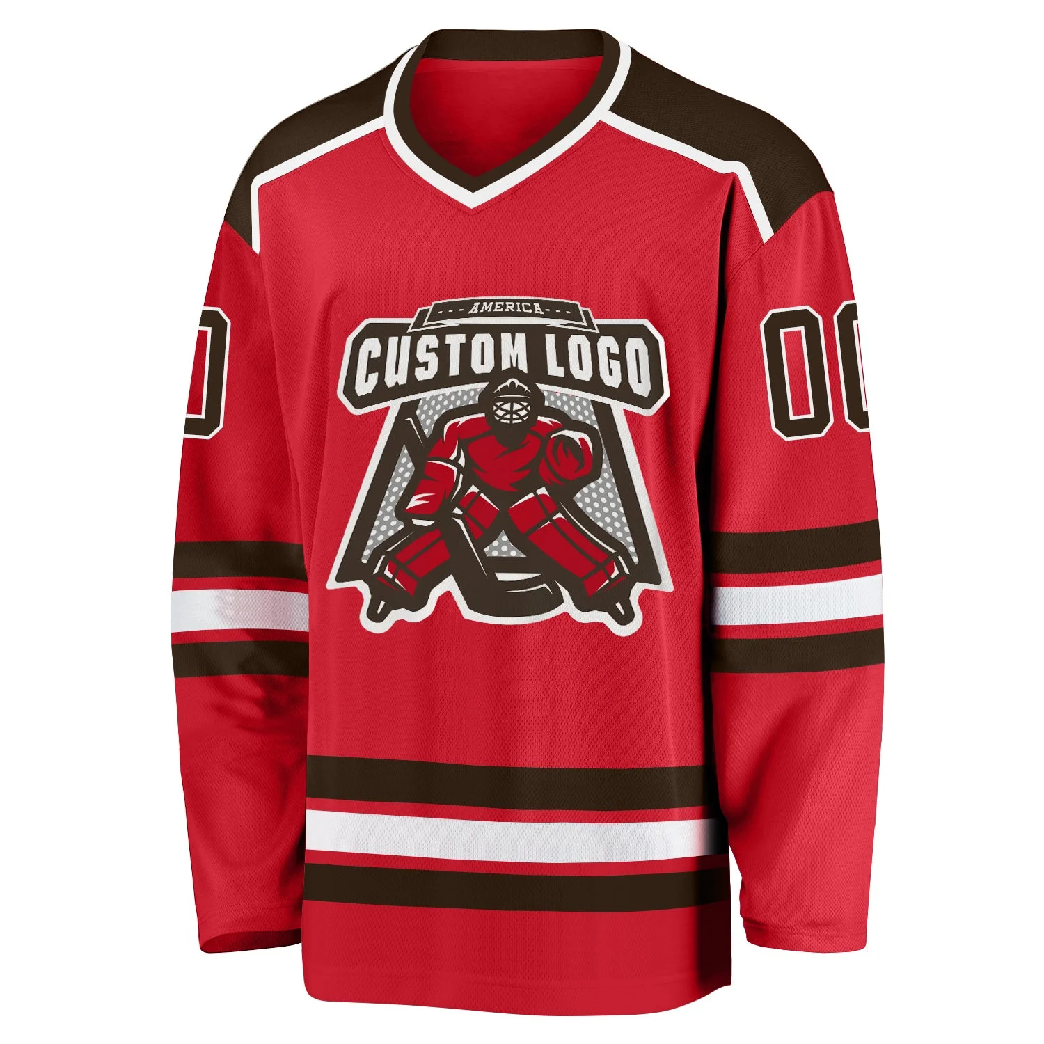 Inktee Store - Stitched And Print Red Brown-White Hockey Jersey Custom Image