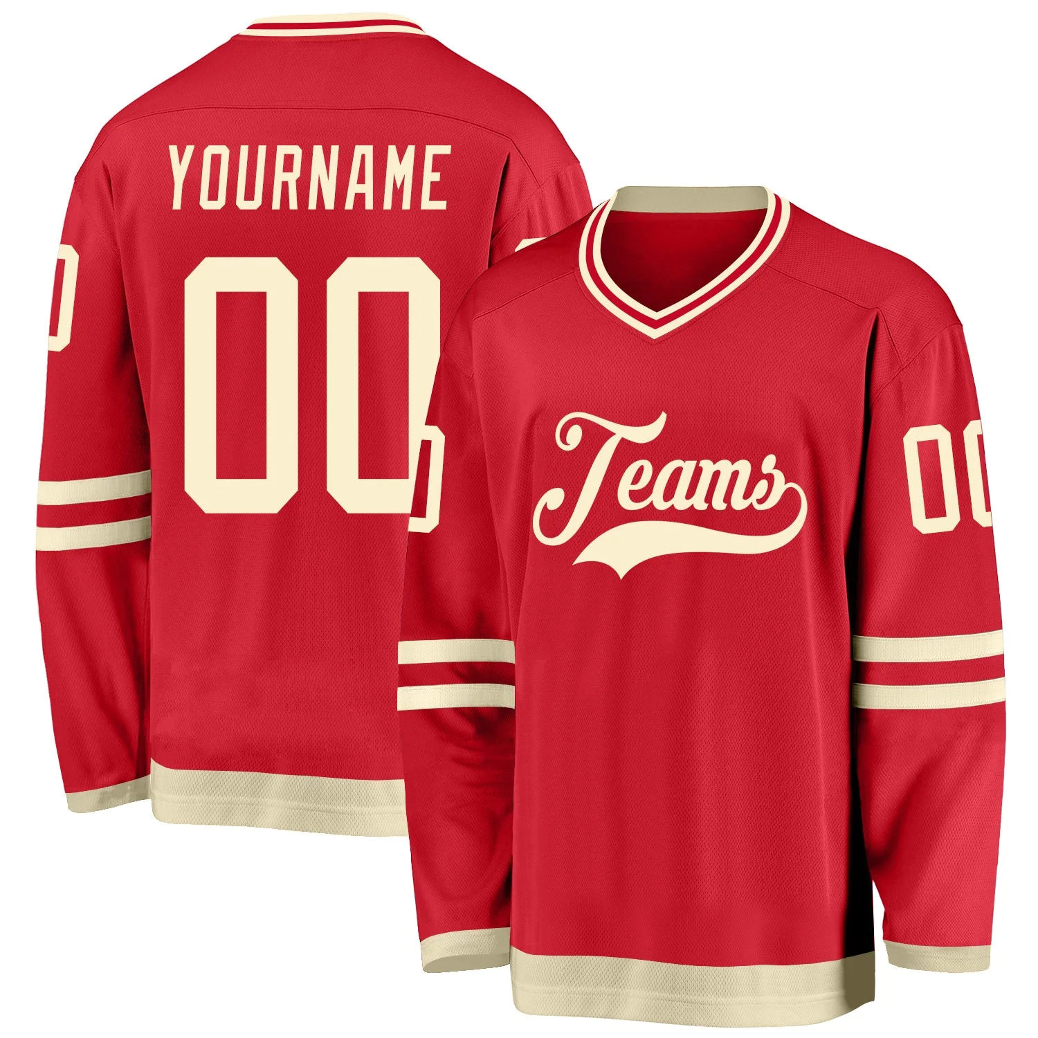 Stitched And Print Red Cream Hockey Jersey Custom