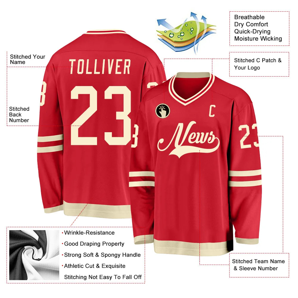 Inktee Store - Stitched And Print Red Cream Hockey Jersey Custom Image