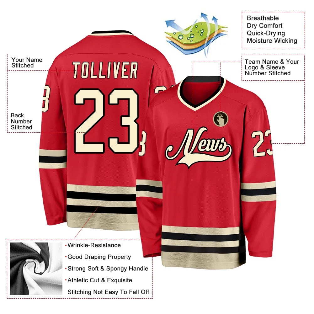 Inktee Store - Stitched And Print Red Cream-Black Hockey Jersey Custom Image