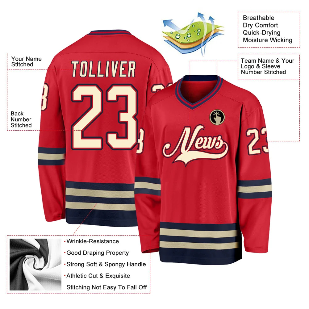 Inktee Store - Stitched And Print Red Cream-Navy Hockey Jersey Custom Image