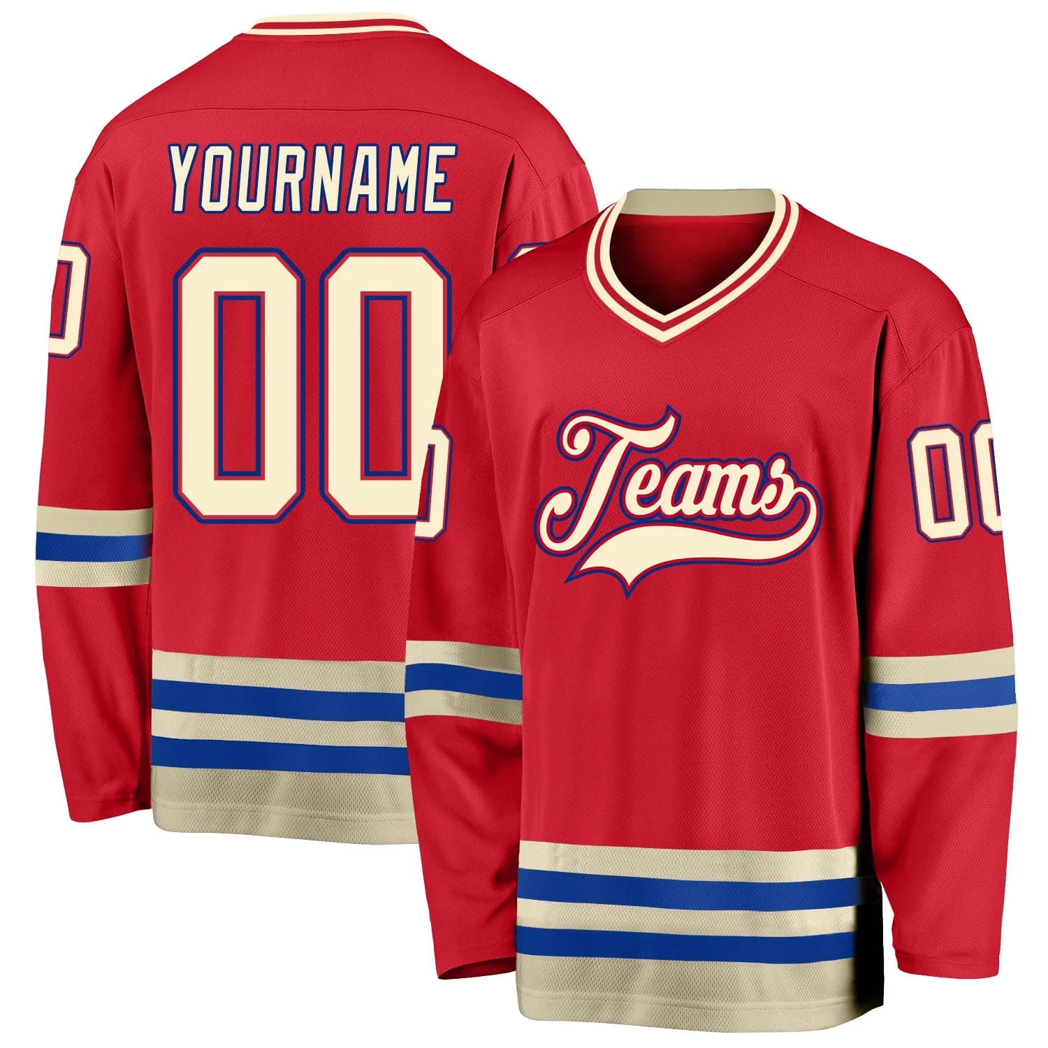 Stitched And Print Red Cream-royal Hockey Jersey Custom