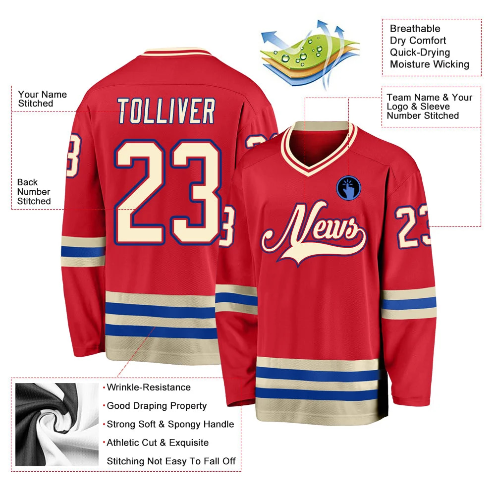 Inktee Store - Stitched And Print Red Cream-Royal Hockey Jersey Custom Image