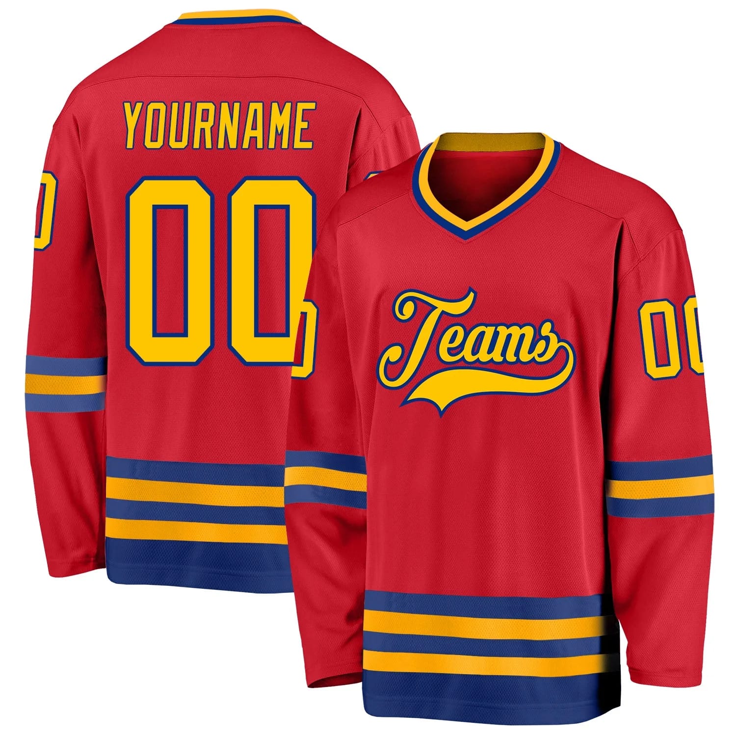 Stitched And Print Red Gold-royal Hockey Jersey Custom